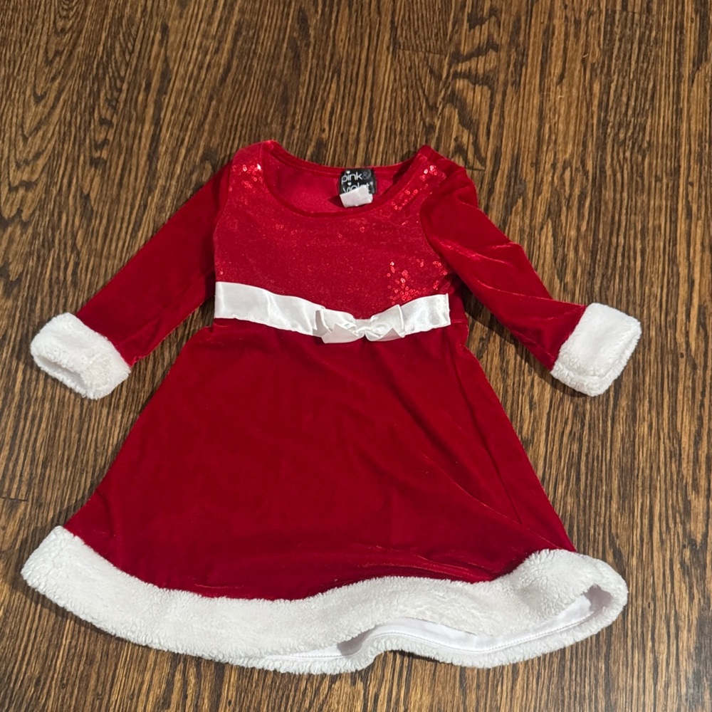 Red Velvet Holiday Dress with White Trim